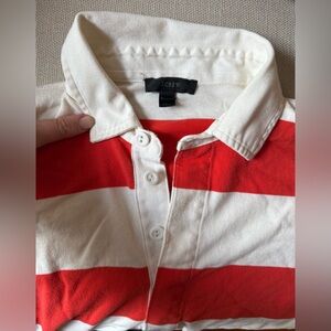 J. Crew Orange & White Striped Rugby Shirt 🏈🍂Classic Tailgate Outfit